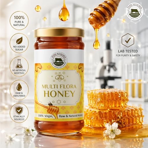 Image of Indu Foods Multi Flora Honey, 100% Virgin, Raw and Natural, Wildflower Blossoms, Rich in Antioxidants