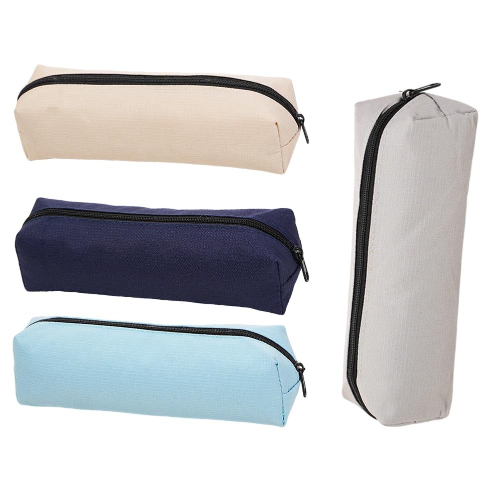 ewmqxpy 4PCS Pencil Cases,Simple Solid Color Stationery Supplies,Small Oxford Cloth Storage Bags with Metallic Zipper,Portable Slim Pencil Pouch for Student Office College,Mini Cosmetic Zipper Bag