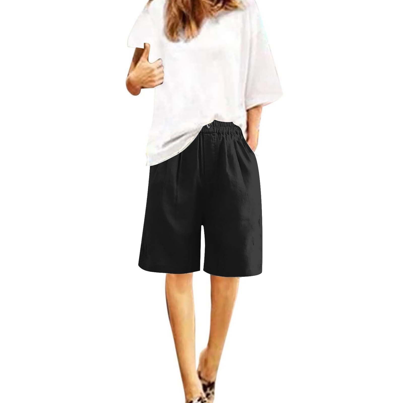 Bermuda Donna Cotone Pantaloncini Larghi Casual con Tasche Taglie Forti Shorts Elastico Vita Leggeri Spiaggia