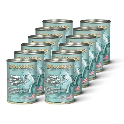 Evanger's Heritage Classics Senior & Weight Management Dog Food – 12 Count, 12.5 oz Each – Balanced Meat-Based Formula for Older, Overweight & Less Active Dogs – Grain & Gluten Free