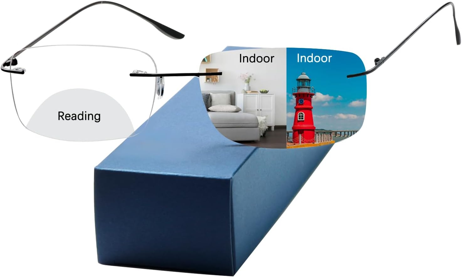 Photochromic Bifocal Reading Glasses For Men Women-Blue Light Protection,Fashion Frameless Readers Glasses UV400