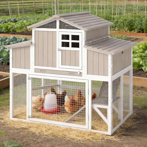 Large Chicken Coop Outdoor with Run, Expandable Hen House with 4 Nesting Boxes, Rabbit Hutch Poultry Bunny Cage for 2-4 Chickens with 4 Perches, Remov