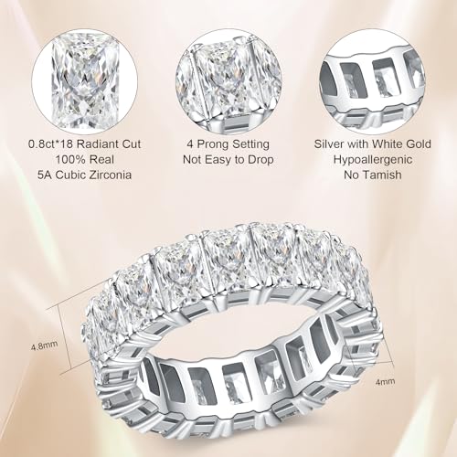 Eternity Band Rings for Women, Radiant Cut 5A Cubic Zirconia Rings, White Gold Wedding Band for Women, Hypoallergenic Promise Ring Engagement Jewelry Gift, Size 5-104