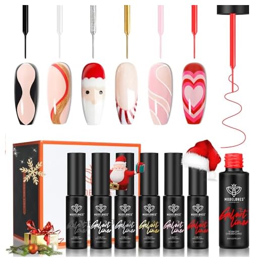 modelones Gel Polish Nail Art Gel Liner Set-8ml, 6 Colors White Black Pink Red Gold Silver Glitter Gel Nail Polish for French Tip Swirl Painting Soak Off Built in Thin Brush Summer Nail Designs Gift