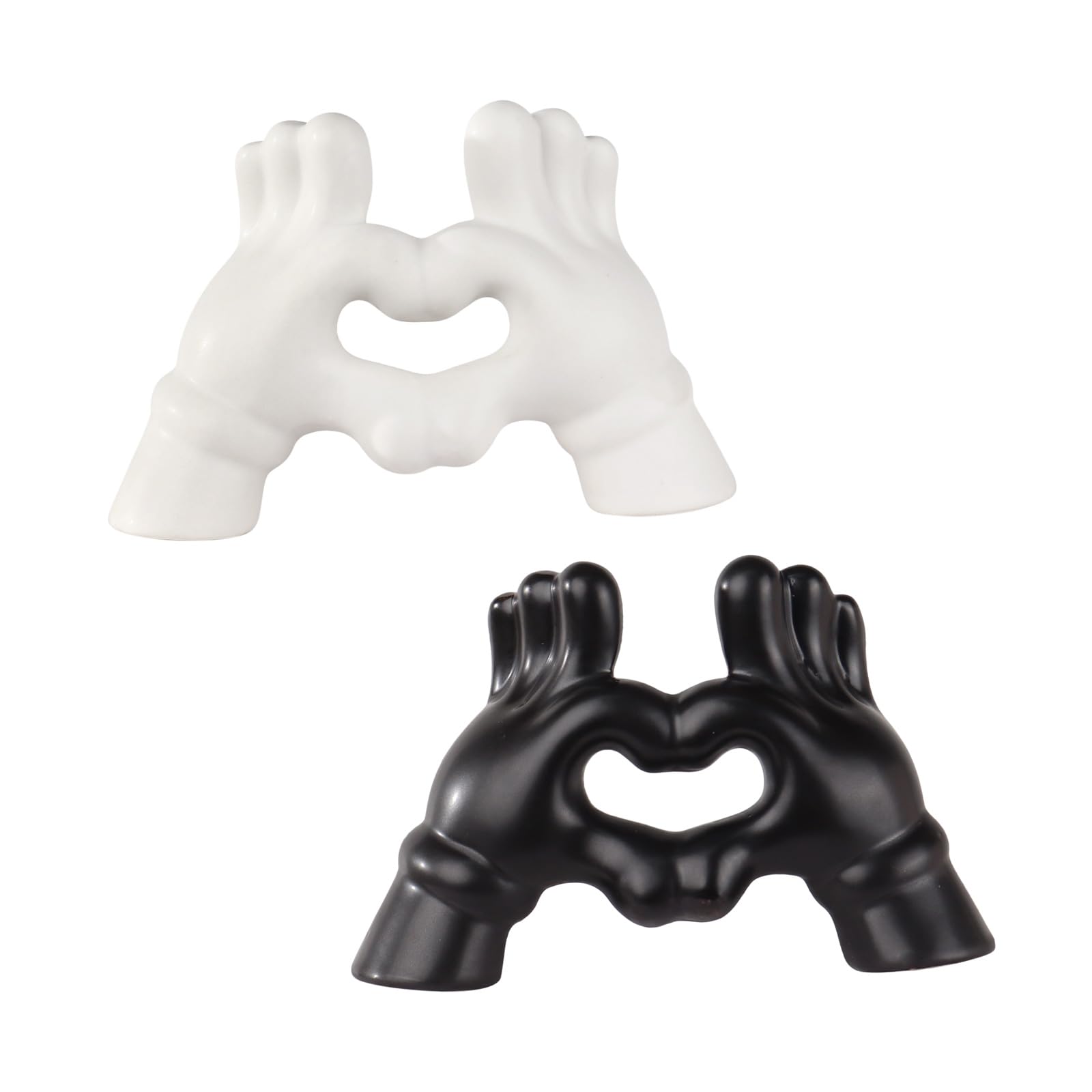 Fakeplant Set of 2 Heart Hand Sculptures, Black and White Love Gesture Statues for Shelf and Table, Modern Couple Figurines for Living Room, Bedroom and Romantic Home Decor