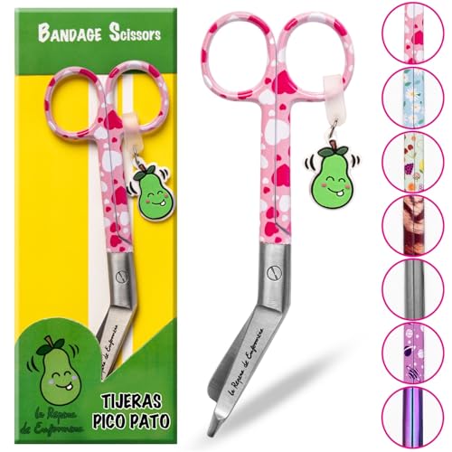 La Repera de Enfermera® Tijeras Enfermería - Tijeras Pico de Pato Punta Roma Acero Inoxidable | Punta Redonda Profesional | Regalos de Enfermería y Accesorios Enfermera TCAE (HEART LOVE)