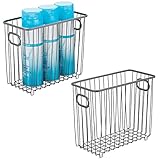 mDesign Juego de 2 cestas de almacenaje con asas integradas – Caja organizadora con atractivo diseño en malla de alambre de metal – Ideal como organizador de baño para cosméticos – gris oscuro