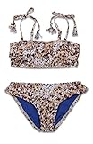 Hobie Girls' Ruffle Straight Bandeau Bikini Top & Ruffle Hipster Bottom Swimsuit Set, Natural//Safari Surf, 12