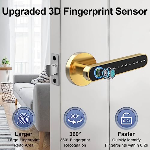 Elinksmart Fingerprint Door Lock, Keyless Entry Door Lock With Keypad Handle, Digital Electric Biometric Smart Door Knob For Bedroom, Hotel, Apartment, Interior Door - Gold #TOP2
