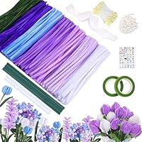 Pfeifenreiniger Blumen Set,385 Stück Pfeifenputzer zum Basteln Blumen,Pipe Cleaner Mit Grüne Blumenstöcke, Klebebandrollen, Anleitungen,Blumenstraußverpackungen, Bänder,Staubgefäße DIY Handwerk Dekor