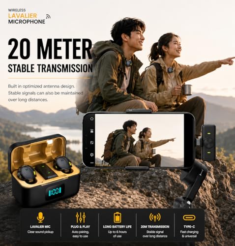 Image of 2-in-1 Wireless Microphone for Vlogging, YouTube, Reels, Online Classes, Interviews, Magnetic Collar Clip, 360 Sound Capture, 40M Range, 6Hr Battery, iOS Android, DSLR Type C (Q8)