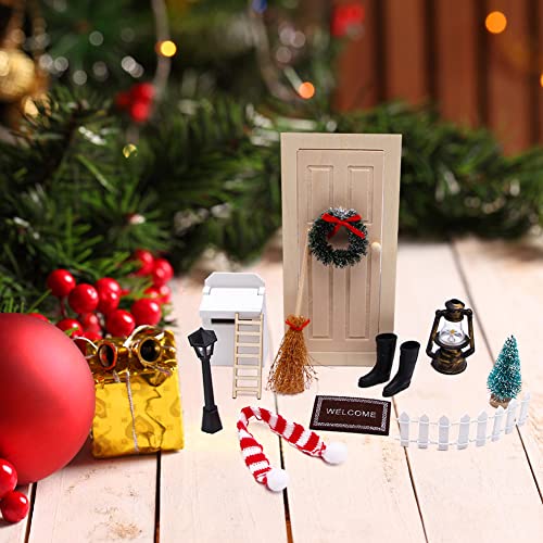 ikasus Miniatur Puppenhaus Wichteltür Set,Weihnachten Wichtel Tür Nissedor mit Zubehör,Möbel Deko Mini Ornament Fairy… – Bild 3
