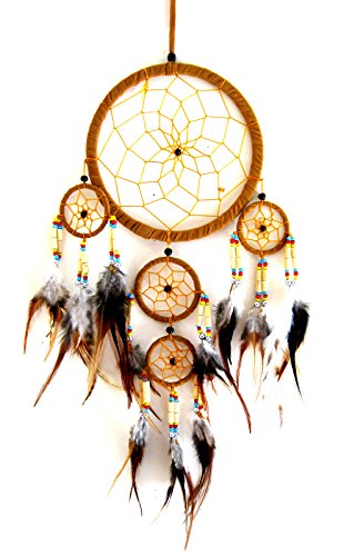 Dream Catcher Traditional String Color with Feathers & Beads, 7