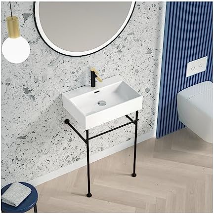 MEJE #381-24" Bathroom Vessel Sink,3 Installation ways,Console Sink, Above Counter Vessel and Wall Hung Vessel Sink, White