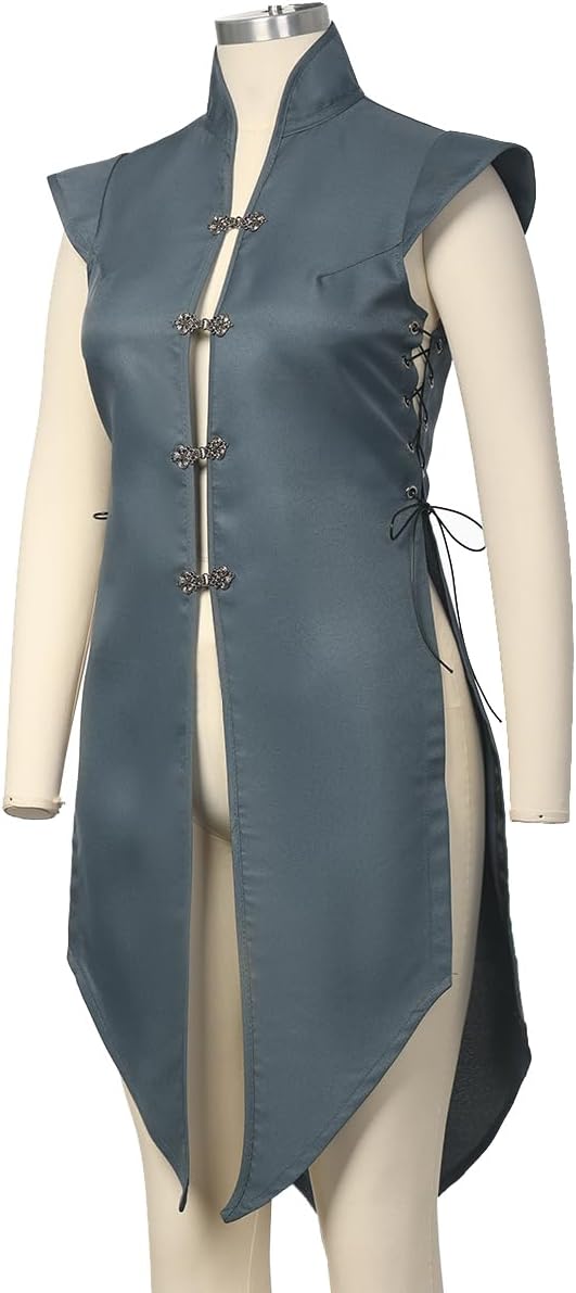 Women’s Medieval Long Vest, Renaissance Warrior Sleeveless Tunic Viking Costume for Ren Fair LARP Halloween Party