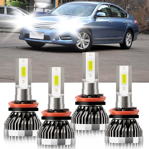 TXBILMOO Compatible For Nissan Altima 2007-2018 H11 H11 High/Low Beam 35000LM 600% Brighter 6500K White 1:1 Mini Size Plug and Play Pack of 4