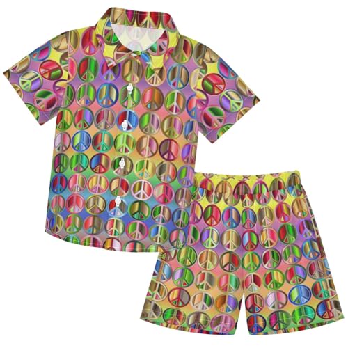 Image of visesunny Funny Boy's 2 Pieces Shirt and Short Set Casual Shirts Short Sleeve Beach Shorts Summer Outfits for 3-10 Years Kids