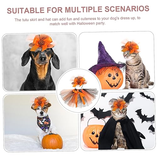 Disfraz Halloween con sombrero calabaza y falda tutu para perros y gatos miniatura 3