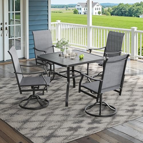 Image of Soohow Outdoor Dining Set for 4, 5-Piece Patio Table and Chairs Set, 4 x Swivel Patio Chairs with Textilene Fabric and 35 inchx35 inch Outdoor Dining Table with 1.57 inch Umbrella Hole for Poolside, Backyard