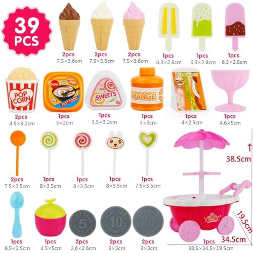 Image of DIY Miniature Home Kitchen Set with LED Light, Openable Dust Cover & Movable Accessories - 102 PCS Creative Dollhouse Kit for Kids & Collectors (8+) (Ice Cream Cart)