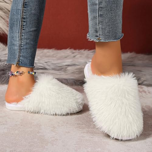 Slippers For Women Fuzzy, Womens Fluffy Faux Fur Slides Furry Soft Plush Indoor Outdoor Slip On Slipper Lovely Multicolor Winter House Shoes4