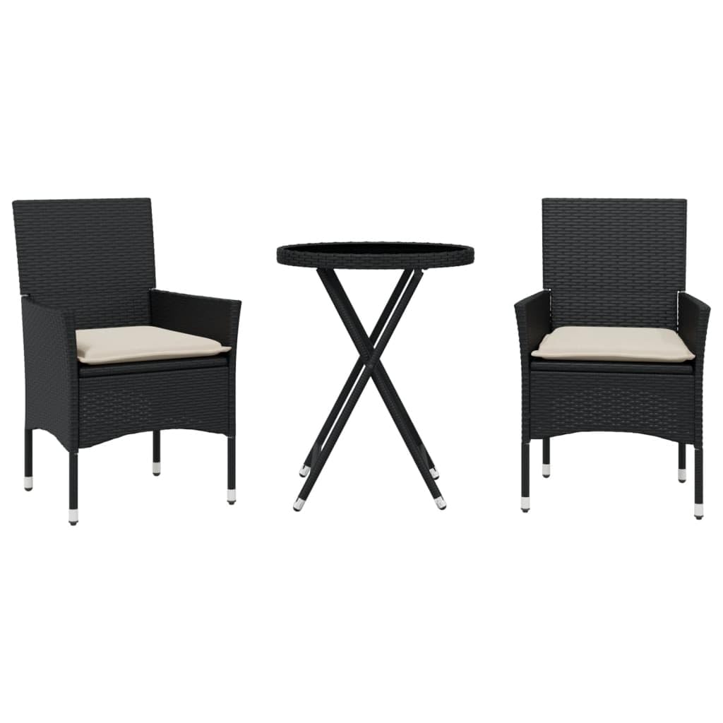 ShGaxin Tavolino e sedie con Cuscini 3 pezzi rattan sintetico Vetro Nero, Set Tavolo E Sedie Giardino, Tavolo E Sedie Terrazza, Mobili da Giardino Esterno, Set Di Mobili Da Giardino - 3278747