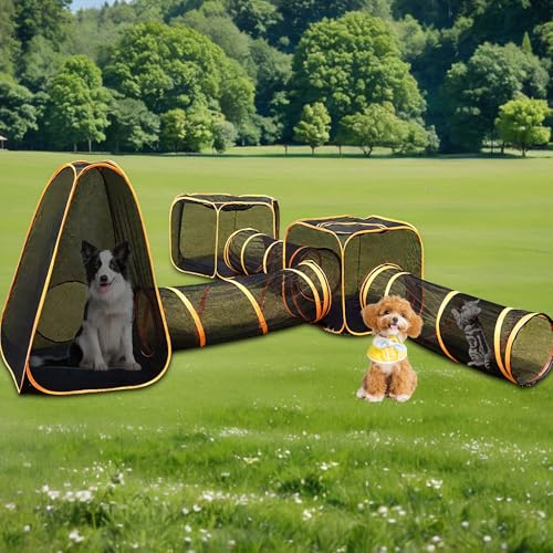 Tunnel per Animali Domestici, Recinti Pieghevoli 6 in 1 per Gatti, Tenda da Gioco per Cani da Esterno, Casetta da Gioco per Gatti da Interno con Tunnel per Animali Domestici