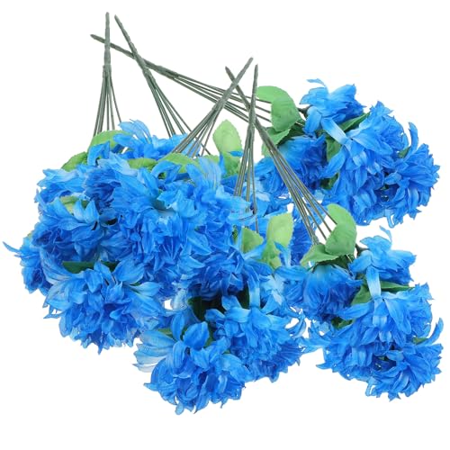 Ipetboom Crisantemi Artificiali Blu 6 Mazzi 7 Teste Bouquet Finti per Decorazione Tomba Cimitero Uso Esterno Giardino e Balcone Autunnale Commemorativo