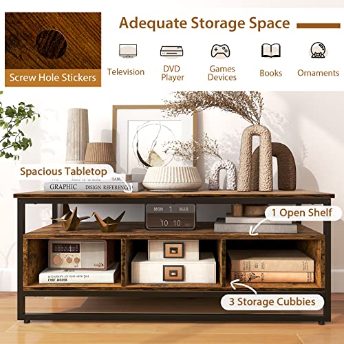Giantex Tv Stand For 55 Inch Tv - Television Stands With Heavy-Duty Metal Frame, Open Shelf, 3 Storage Cubbies, Coffee Table, Entertainment Center Cabinet For Living Room, Bedroom Tv Cabinet, Brown #TOP2