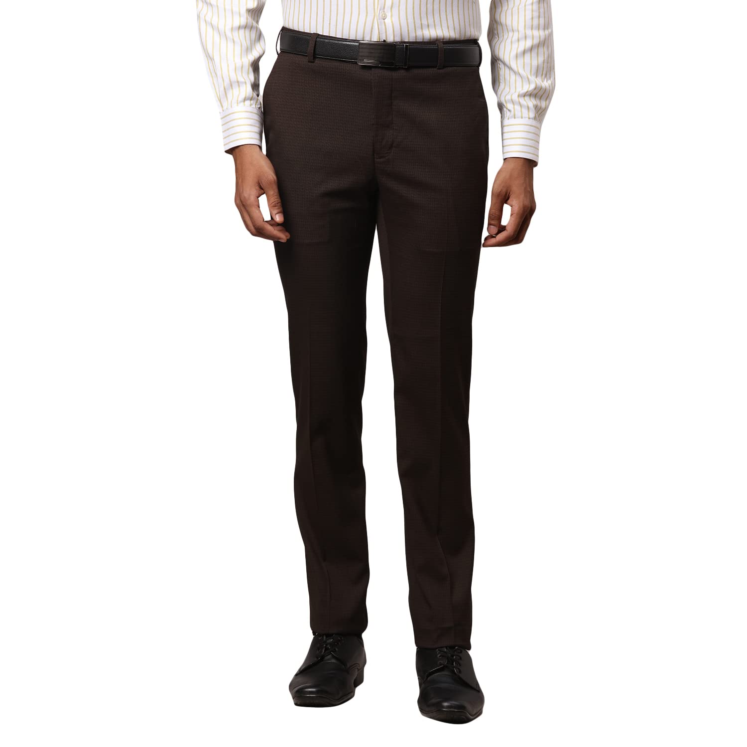 Men's Mid Rise Poly Viscose Blend Structure Pattern Slim Fit Flat Front Formal Trouser-image-25