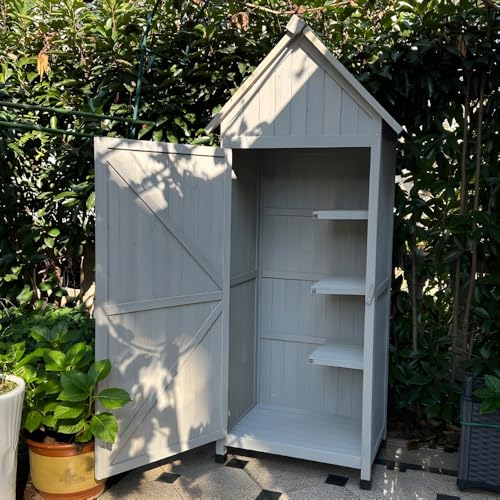 URYWTXY Armario de Jardín de Madera con 3 Tabiques, Cobertizo para Jardín con Puerta, Armario de Herramientas para Exteriores con Patas, para Patio Terraza