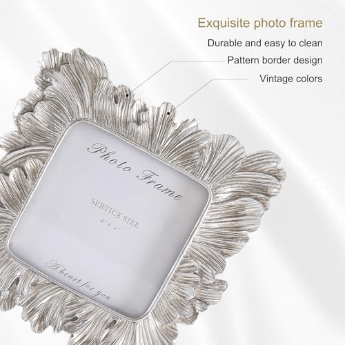 Image of 4x4 Vintage Picture Frames, Picture Frame for Table Top Display and Wall Hanging Home Decor (Silver, 4x4 Inch)