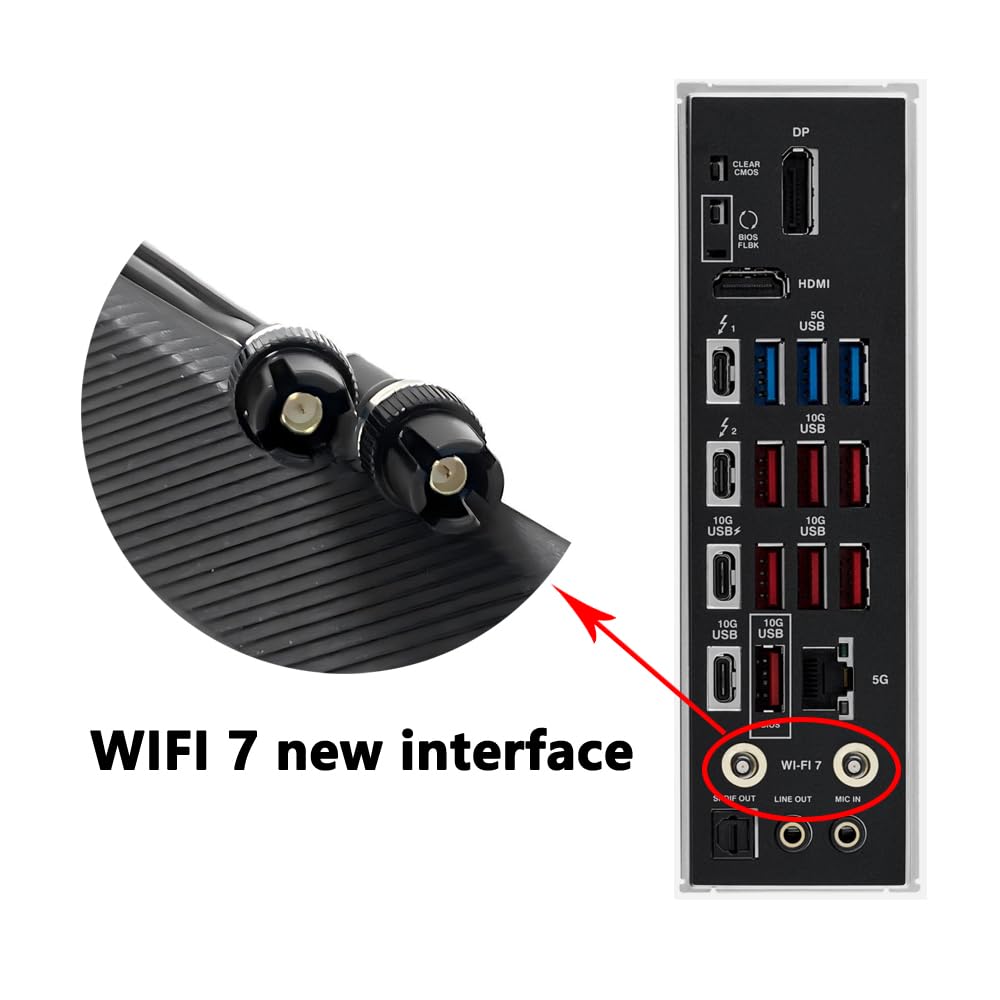 Gintai WiFi 7 Antenne pour ASUS ROG Crosshair X870E/STRIX B850 B860 X870 Z790 Z890/ Maximus Z890 Z790 WLAN Amplifiers WiFi 7 Carte Gaming Tri-Bande 12dBi Bluetooth 5.4,Base Magnétique (Black)