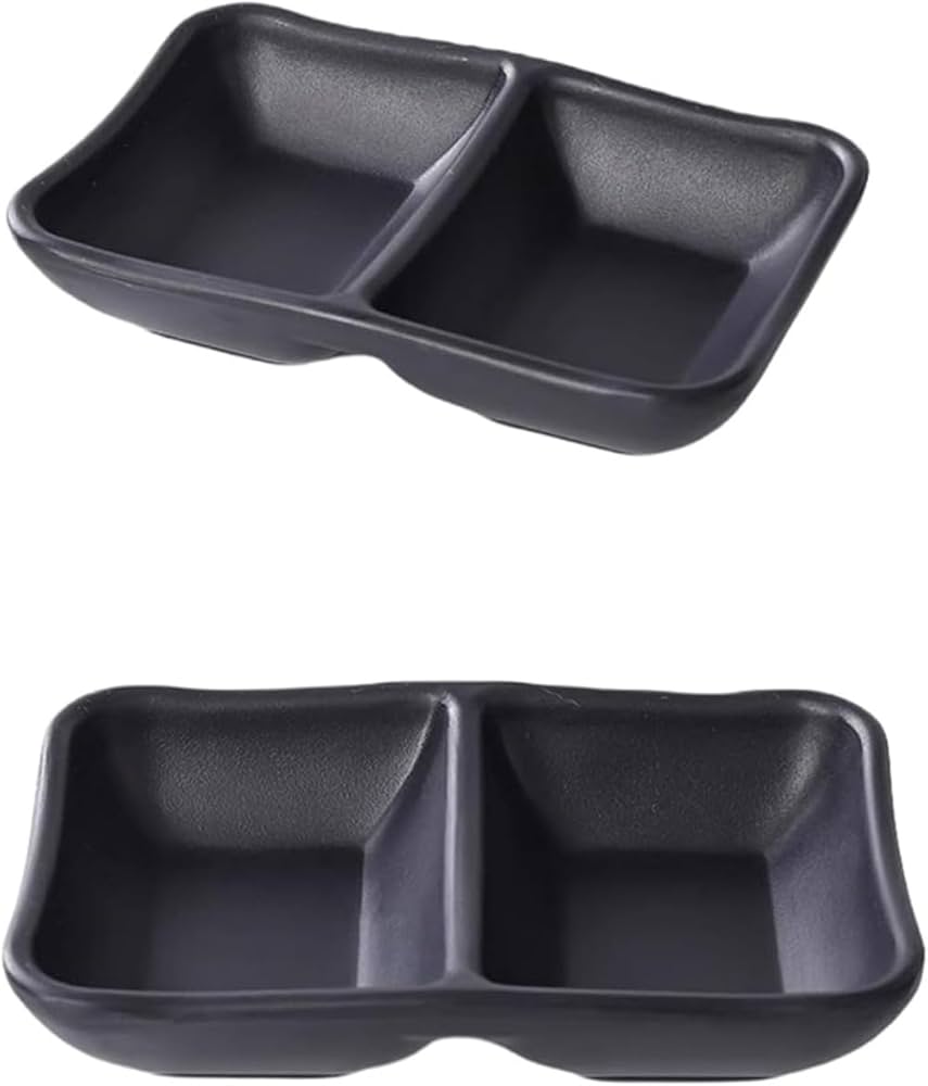 【陶器】黒2つ仕切り薬味皿×50枚セット Amazon|食器 仕切り皿 小皿 醤油皿 2枚セット 薬味皿 仕切皿