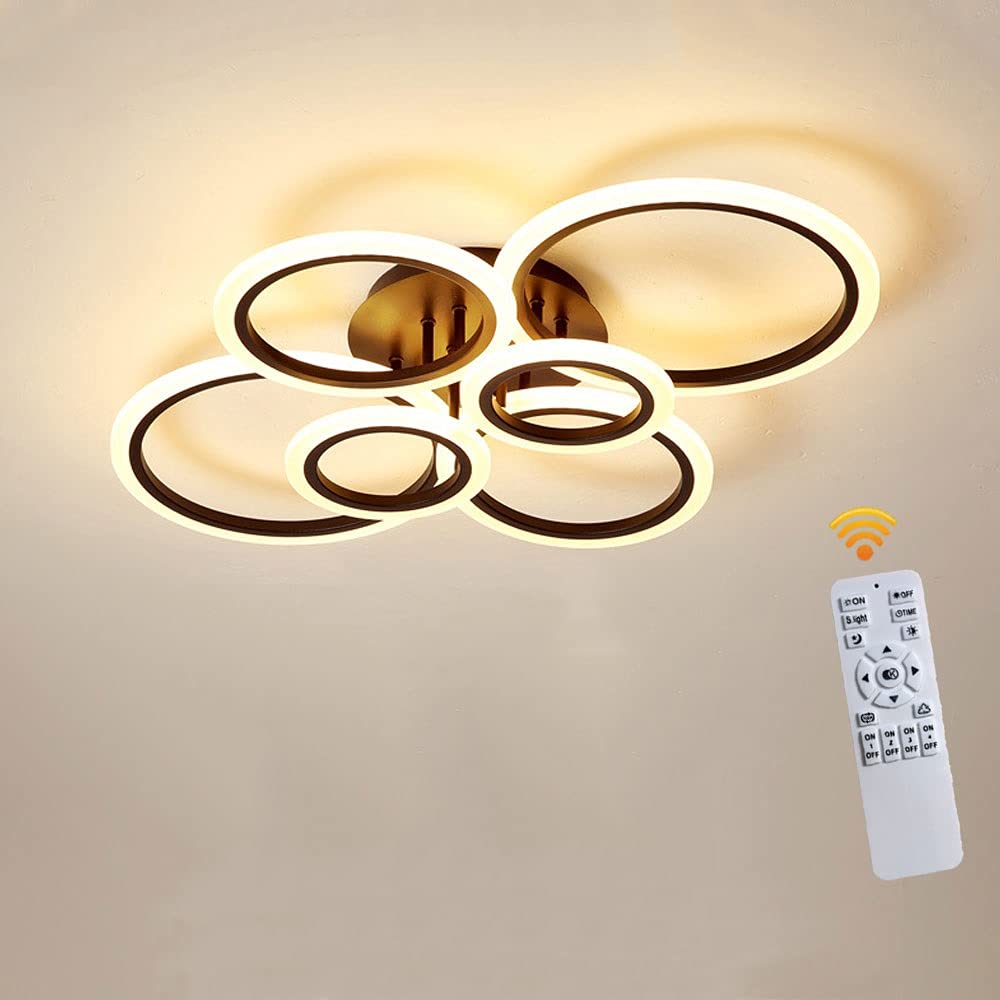 Lampe de plafond LED 54W dimmable haut de gamme 6 anneaux métalliques