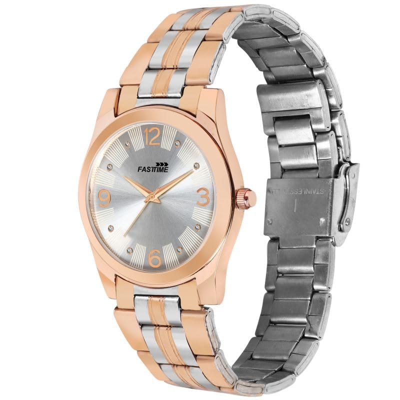 FASTTIME Rose Gold/Steel Two-Tone Watch with Specially Crafted DIAL with Studs 26046 WQMS (B0C863PQSJ) Amazon Price History, Amazon Price Tracker