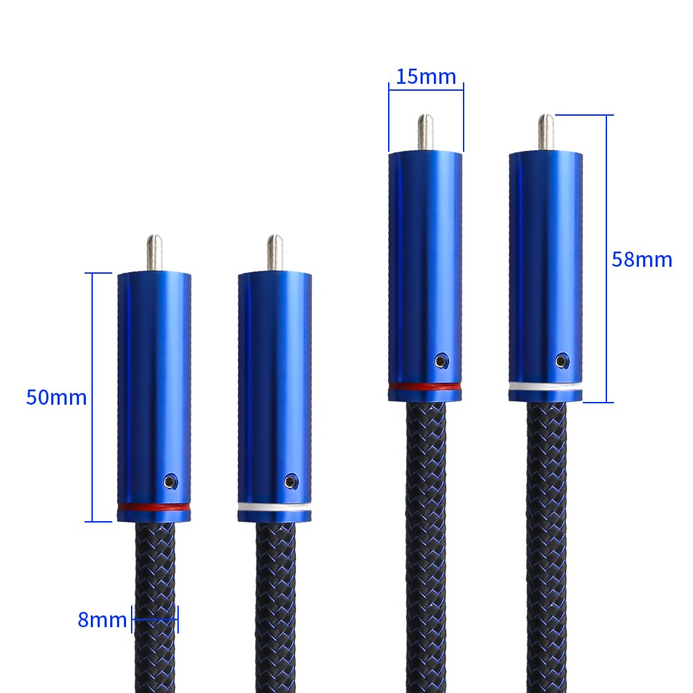 High-End Cinch Kabel ，Versilberte Leiter Aus Sterlingsilber Hifi Chinch Kabel,2 X 2 Stecker, Stereo-Audiokabel,Für Cds, Verstärker, Audiogeräte, Decoder (2M)