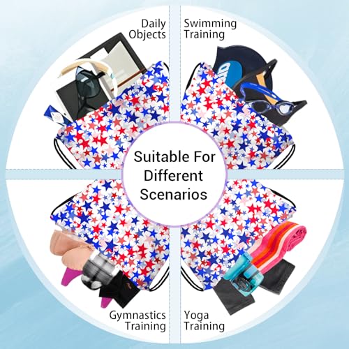 Image of Blue Red Gymnastics Grip Bags with Stars Small Drawstring Gym Bag