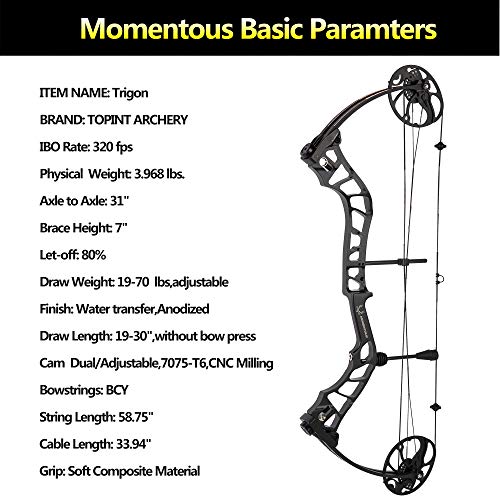 TOPOINT ARCHERY Daibow MOMENTOUS Compound Bow Package,CNC Milling Bow Riser,USA Gordon Composites Limb,BCY String,19"-30" Draw Length,19-70Lbs Draw Weight,IBO 320fps (Forest CAMO)