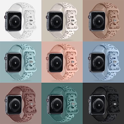 Alibaydoo Leopard Engraved Silicone Watch Band For Apple Watch Band 38Mm 40Mm 41Mm 42Mm 44Mm 45Mm Women Men,Waterproof Cheetah Sport Strap Wristbands For Iwatch Series 8 7 6 Se 5 4 3 2 1 #TOP3