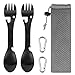 Tinyriz 2Pcs Cuchara de Acero Inoxidable para Acampar,Portátil Cuchara 5 en 1, Tenedor, Cuchillo, Botella y Abrelatas, Juego de Cubiertos para Exteriores con 2 Mosquetones para Viajes,Senderismo Negr
