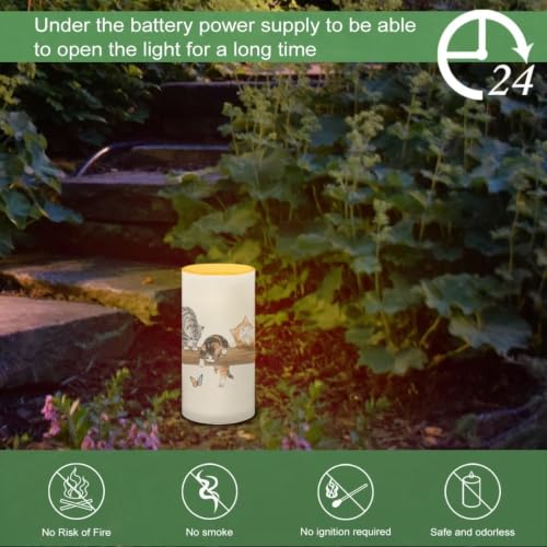 Image of Poceacles Flameless LED Candle Battery Powered Votive Lights Realistic Pillar Candle Decorative Tea Lights for Home Party Indoor Outdoor Decor, Cute Cat Butterfly Beige