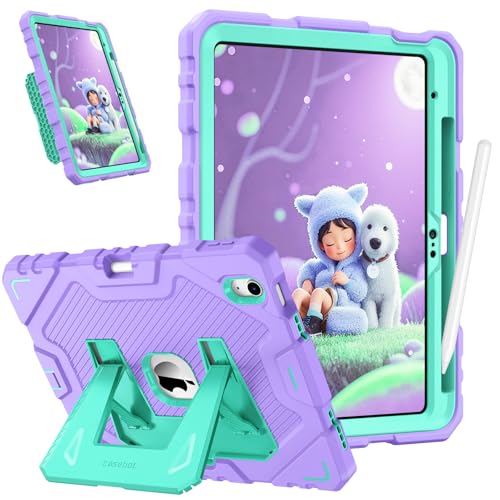 Image of Fintie Kids Friendly Case for iPad (A16) 11th Generation 11 Inch (2025), iPad 10th Generation 10.9 Inch (2022), Fully-Body Rugged Heavy Duty Shockproof Protective Case with Kickstand, Purple /Green