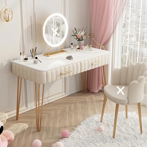 【Lapakey】卓上ドレッサー、ドレッサーテーブル、引き出し収納付きメイクアップ化粧台、小型化粧台、テーブル コンパクト、モダンなライティングデスク、大容量収納力、省スペース、姫系 寝室の おしゃれ鏡台 (100*40*75cm,オフホワイト)