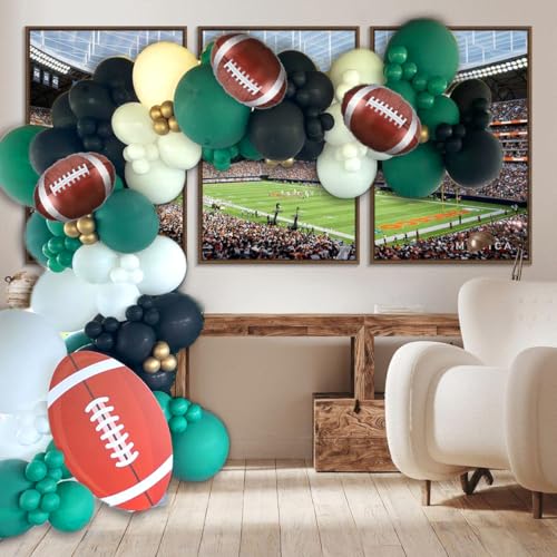 Football Balloon Arch Kit,130Pcs Dark Green Black White Gold Balloons with 3 Football Foil Balloons for Rugby Sport Theme Birthday First Year Down Baby Shower Football Game Party Decorations - Image 4