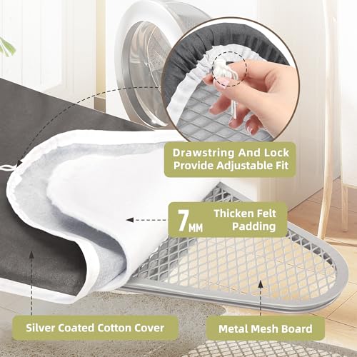 Storageideas Ironing Board 45\" x 14\" with Iron Holder, Adjustable Height 29\" to 36\", Full Size Space-Saving Foldable Iron Board with Padded Removable Cover, Sturdy Steel Frame and Legs, Gray - Thumbnail 4