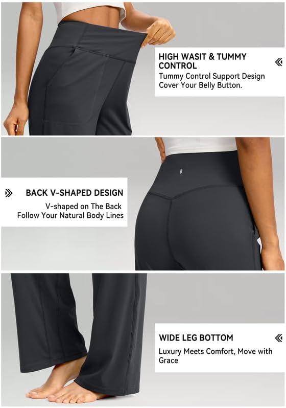 Soothfeel Wide Leg Pants for Women Petite/Regular/Tall High Waist Stretch Yoga Work Dress Lounge Sweatpants with Pockets - Image 6