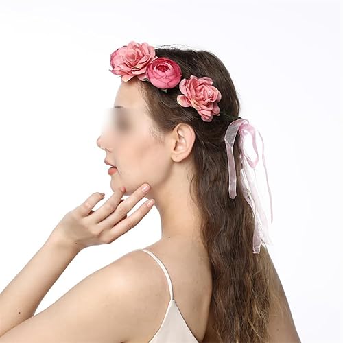 Vista 5 de ccHuDE Flower Crown Headband Rose Peony Hairband Garland Wedding Headpiece Bridal Floral Crown Flower Headpiece Pink