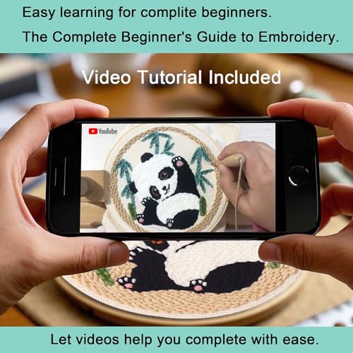 Image of REEWISLY Punch Needle Embroidery Starter Kits for Beginners Cute Cartoon.3Ps Embroidery Hoops,Color Threads,Instructions and Needles,DIY Adults Embroidery, Video Teaching