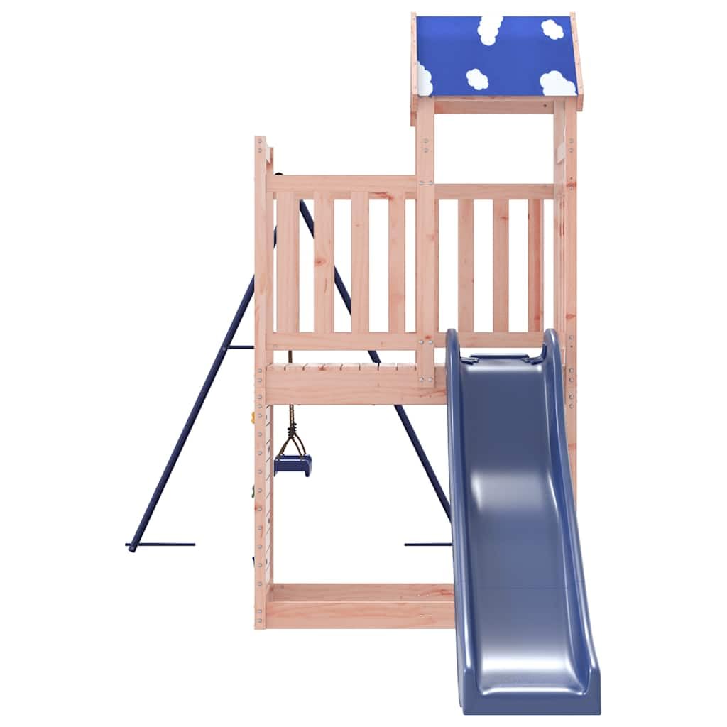 Spielturm Massivholz Douglasie mit Schaukel, Wellenrutsche, Kletterwand und Sandkasten, Outdoor Kinderspielgerät für Garten, wetterfestes Klettergerüst mit stabilem Holzrahmen